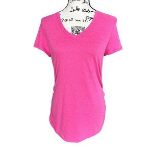 Isabel Maternity Pink V-Neck Short Sleeve Top with Ruched Sides Size S